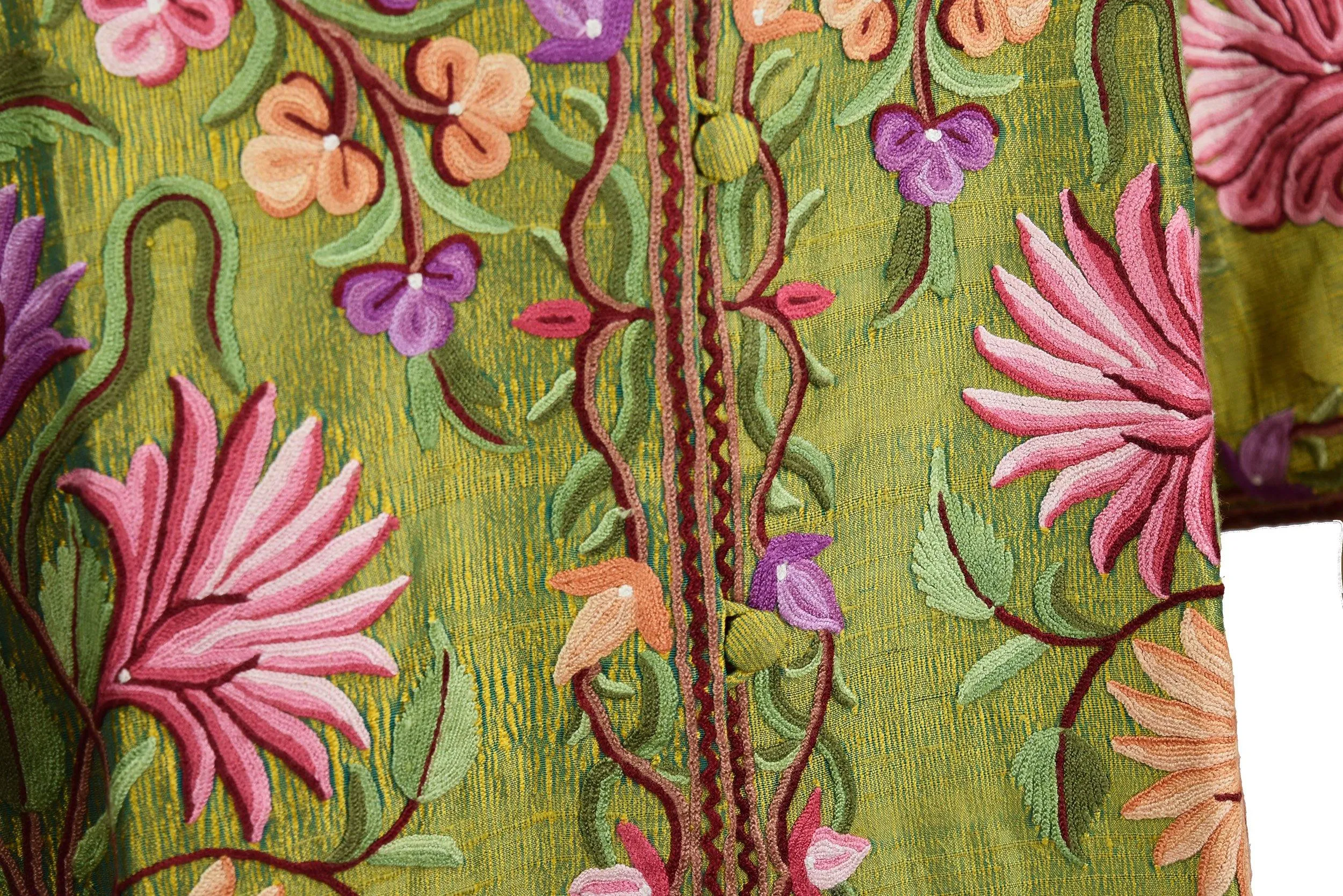 Aura Silk Jacket Dinner Floral Evening Dress Coat Hand Embroidered Kashmir