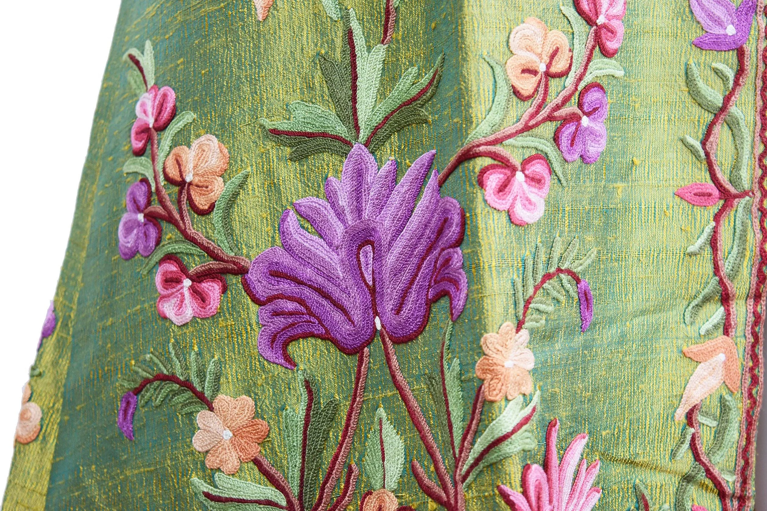 Aura Silk Jacket Dinner Floral Evening Dress Coat Hand Embroidered Kashmir