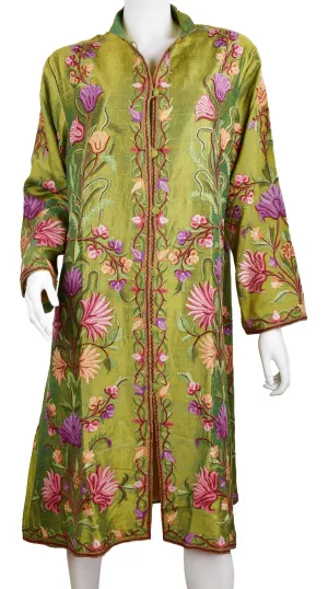 Aura Silk Jacket Dinner Floral Evening Dress Coat Hand Embroidered Kashmir