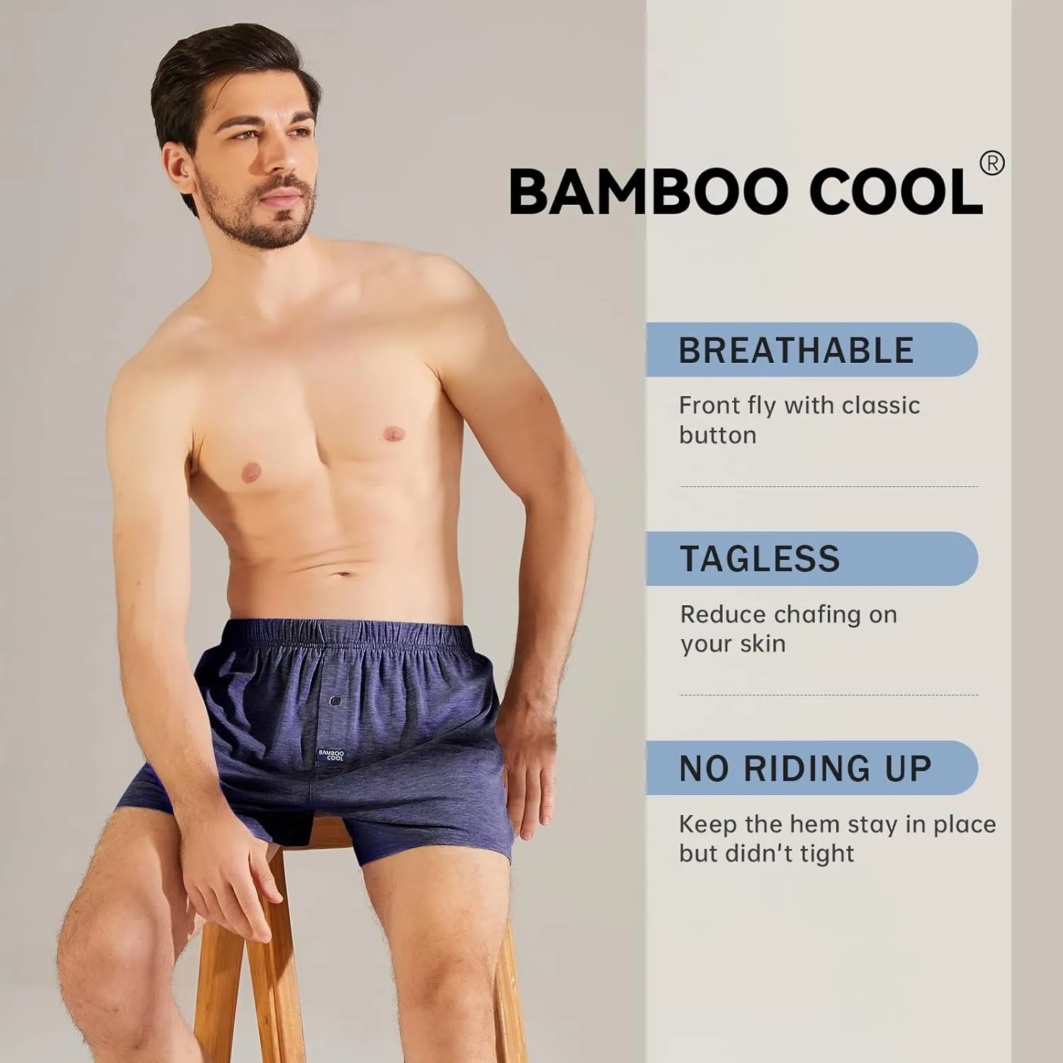 BAMBOO COOL Men's Boxer Short 3-Pack Bamboo Boxers for Men Classic Relaxed Fit Stretch Short