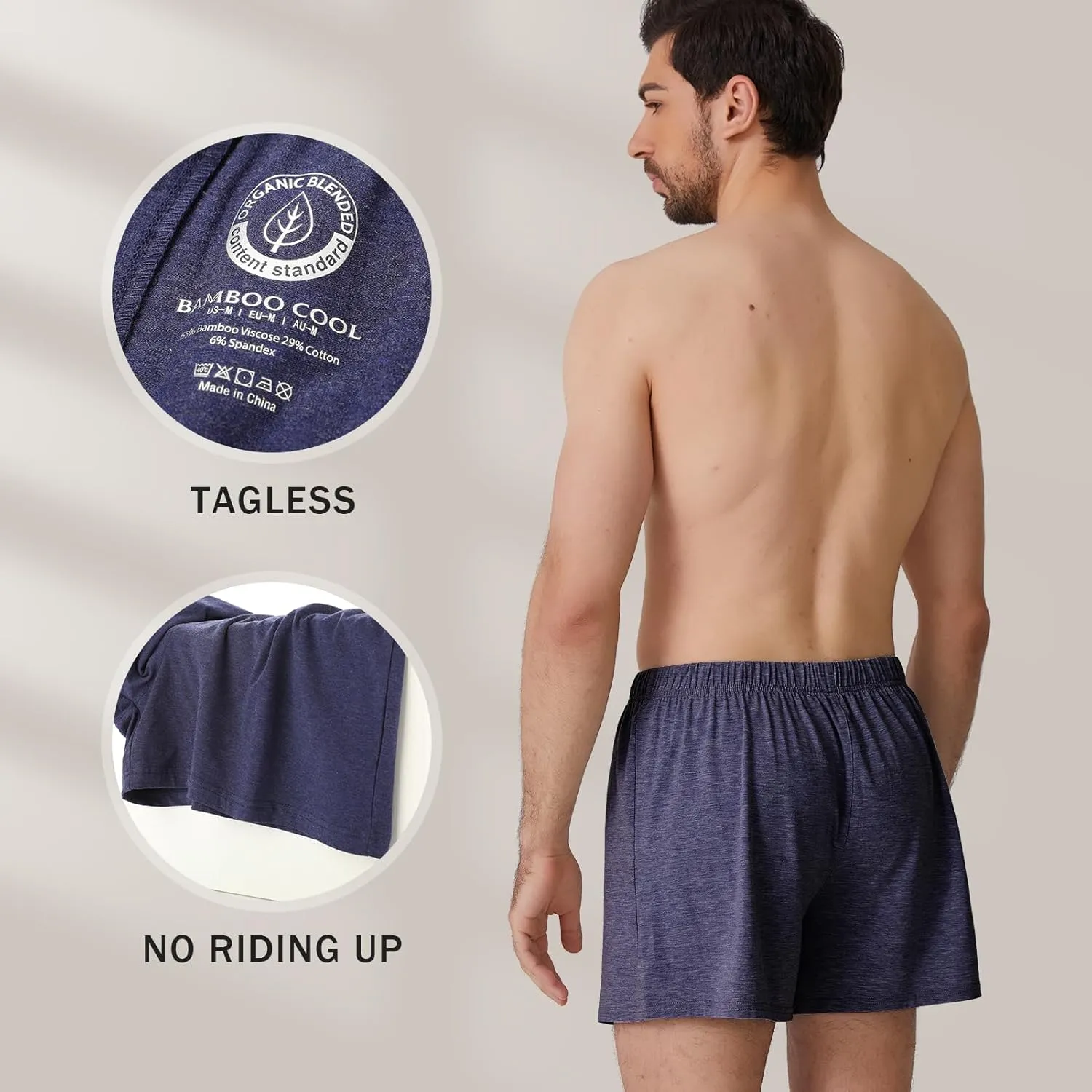 BAMBOO COOL Men's Boxer Short 3-Pack Bamboo Boxers for Men Classic Relaxed Fit Stretch Short