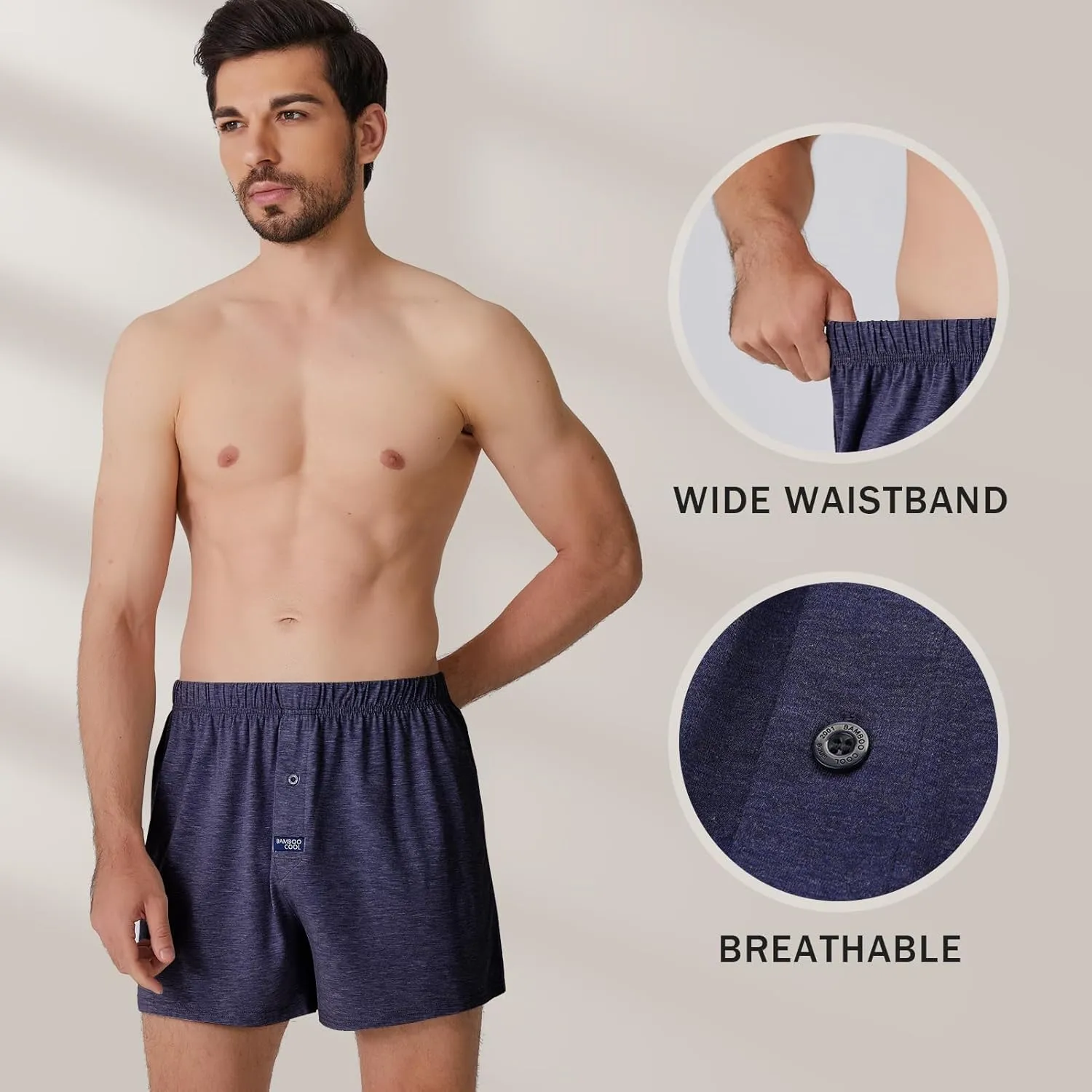 BAMBOO COOL Men's Boxer Short 3-Pack Bamboo Boxers for Men Classic Relaxed Fit Stretch Short