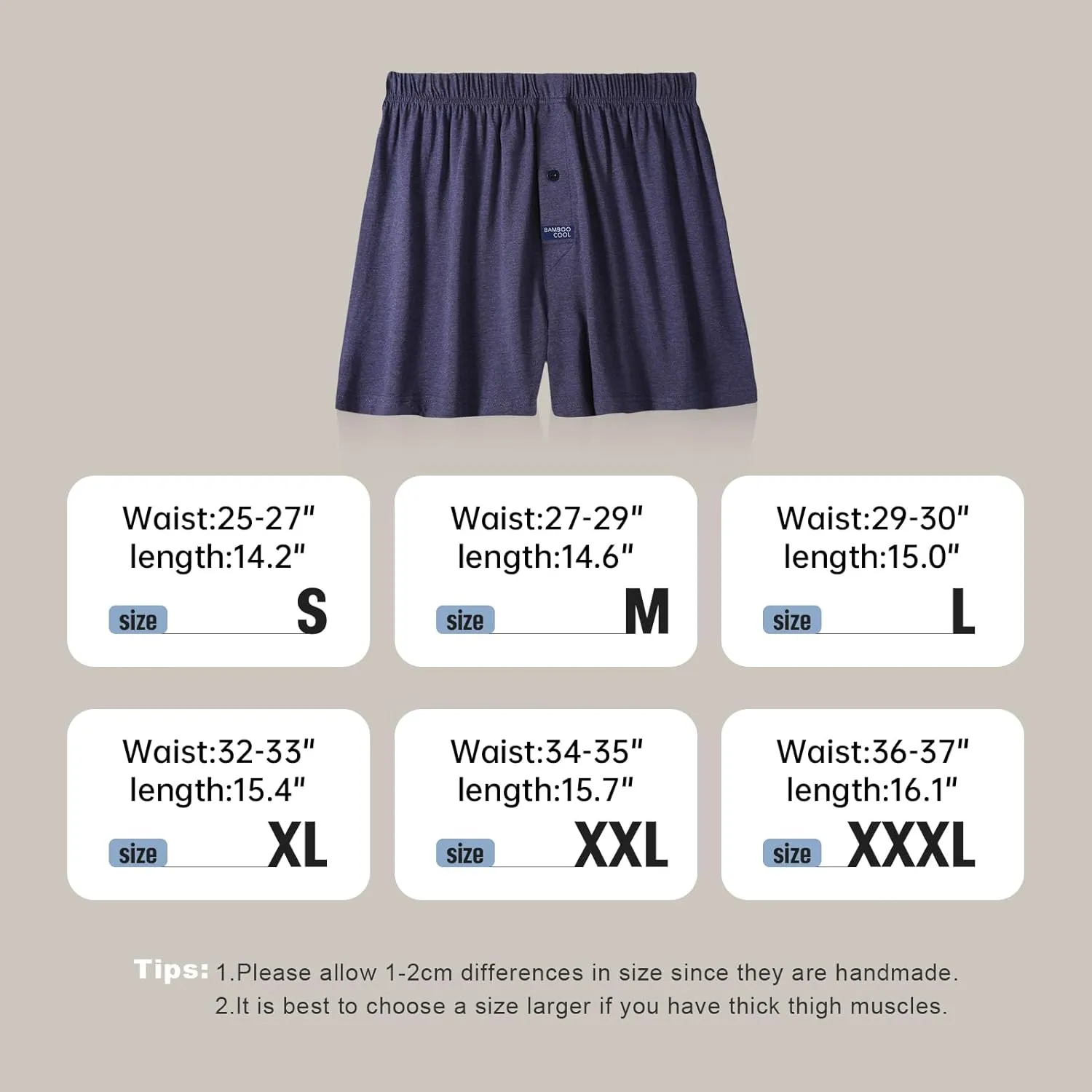 BAMBOO COOL Men's Boxer Short 3-Pack Bamboo Boxers for Men Classic Relaxed Fit Stretch Short