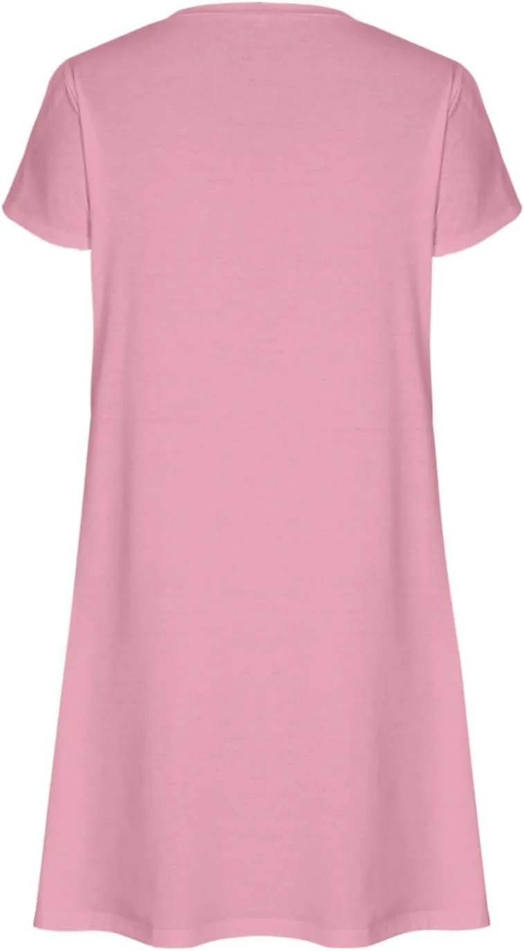 Beach Dresses for Women 2025 Summer Solid Basic Mini Dress Casual V Neck Short Sleeve Dresses with Pockets