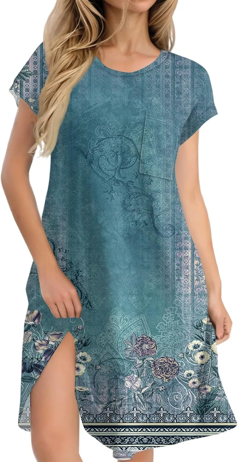 Beach Dresses for Women 2025 Vacation Summer Petite Dress Short Sleeve Casual Flowy Sundress