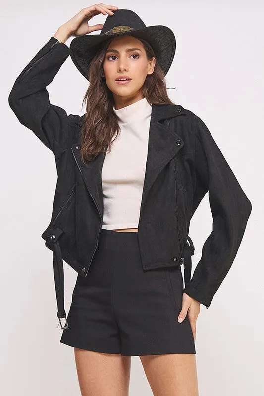 Belted Suede Waist High Jacket