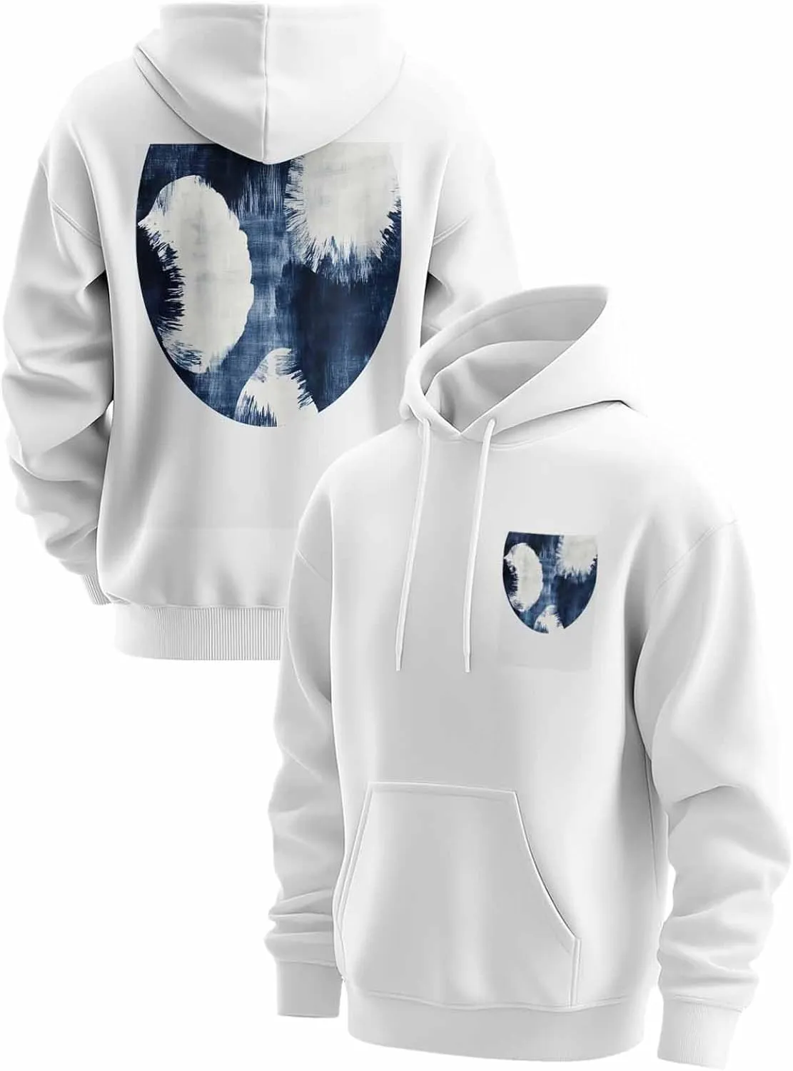 BEMIGO Hooded Sweatshirt Women Blue Cozy Black/White Sweatshirt with Oversized Front Pocket Watercolor Printed Trendy Tops