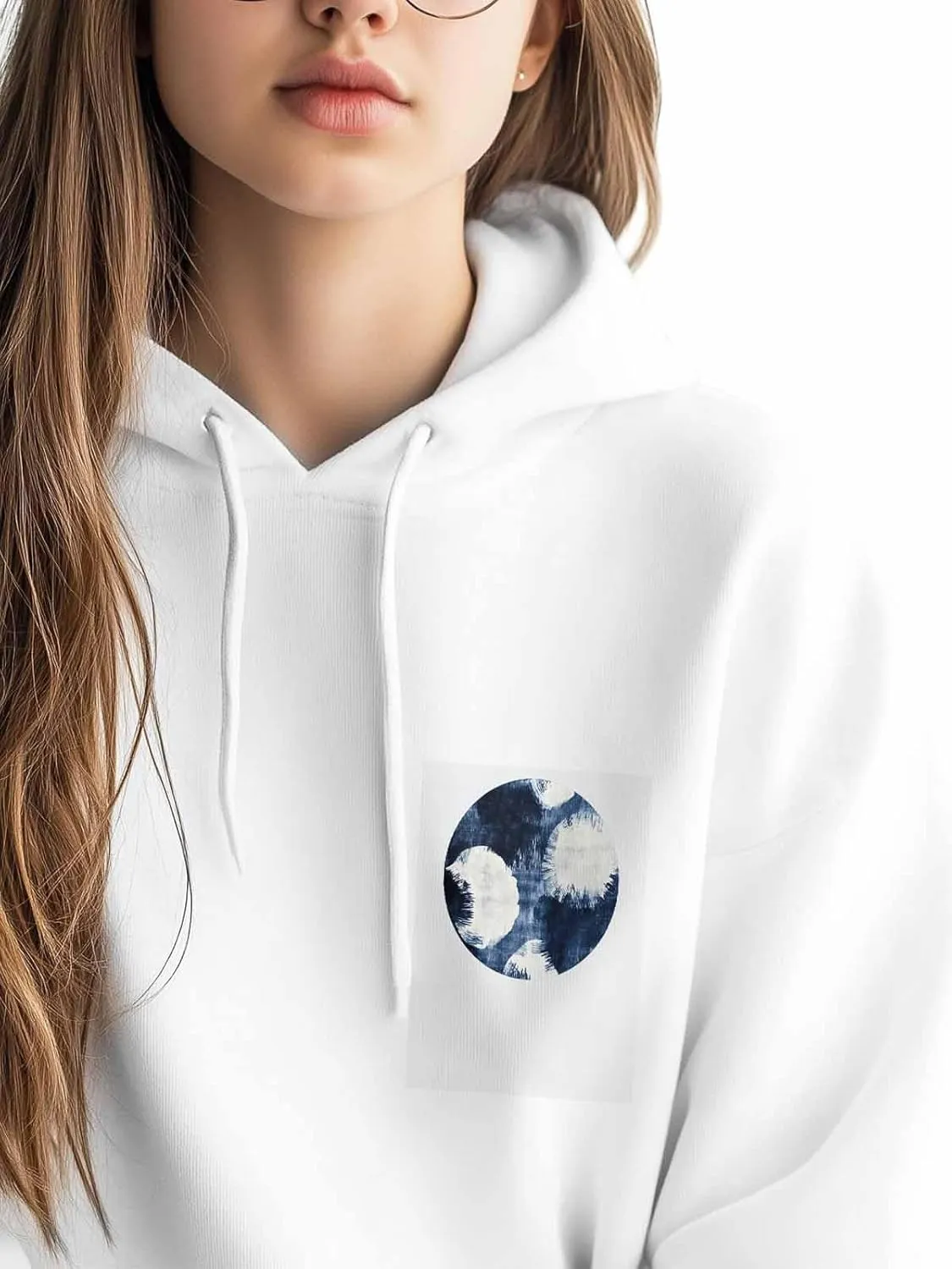 BEMIGO Hooded Sweatshirt Women Blue Cozy Black/White Sweatshirt with Oversized Front Pocket Watercolor Printed Trendy Tops