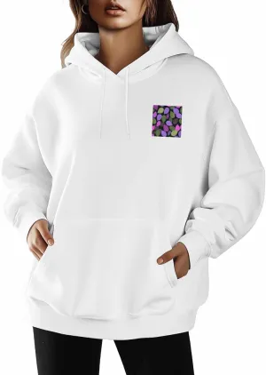 BEMIGO Hooded Sweatshirt Women Leaves Cozy Black/White Sweatshirt with Oversized Front Pocket Colorful Printed Trendy Tops