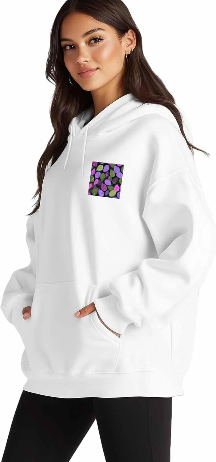 BEMIGO Hooded Sweatshirt Women Leaves Cozy Black/White Sweatshirt with Oversized Front Pocket Colorful Printed Trendy Tops