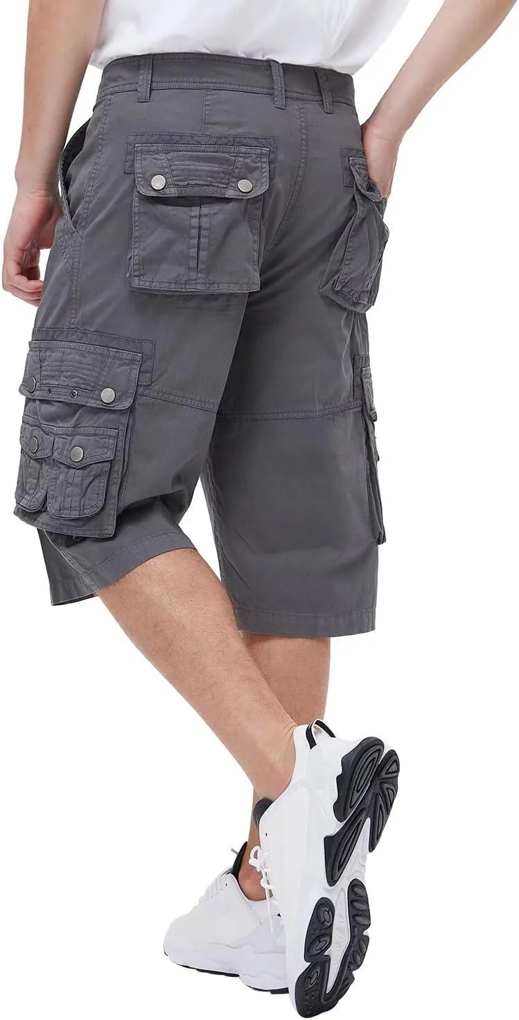 BEST SOUTH Men's Capri Long Twill Cargo Shorts Below Knee 13 Inches Cotton Relaxed Fit Casual Multi-Pocket
