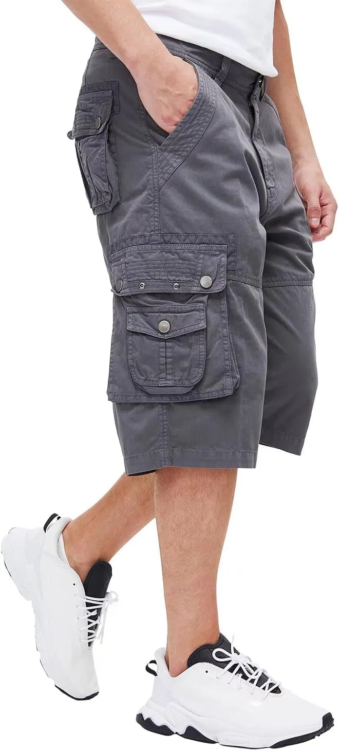 BEST SOUTH Men's Capri Long Twill Cargo Shorts Below Knee 13 Inches Cotton Relaxed Fit Casual Multi-Pocket