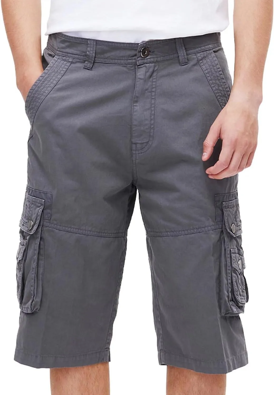 BEST SOUTH Men's Capri Long Twill Cargo Shorts Below Knee 13 Inches Cotton Relaxed Fit Casual Multi-Pocket
