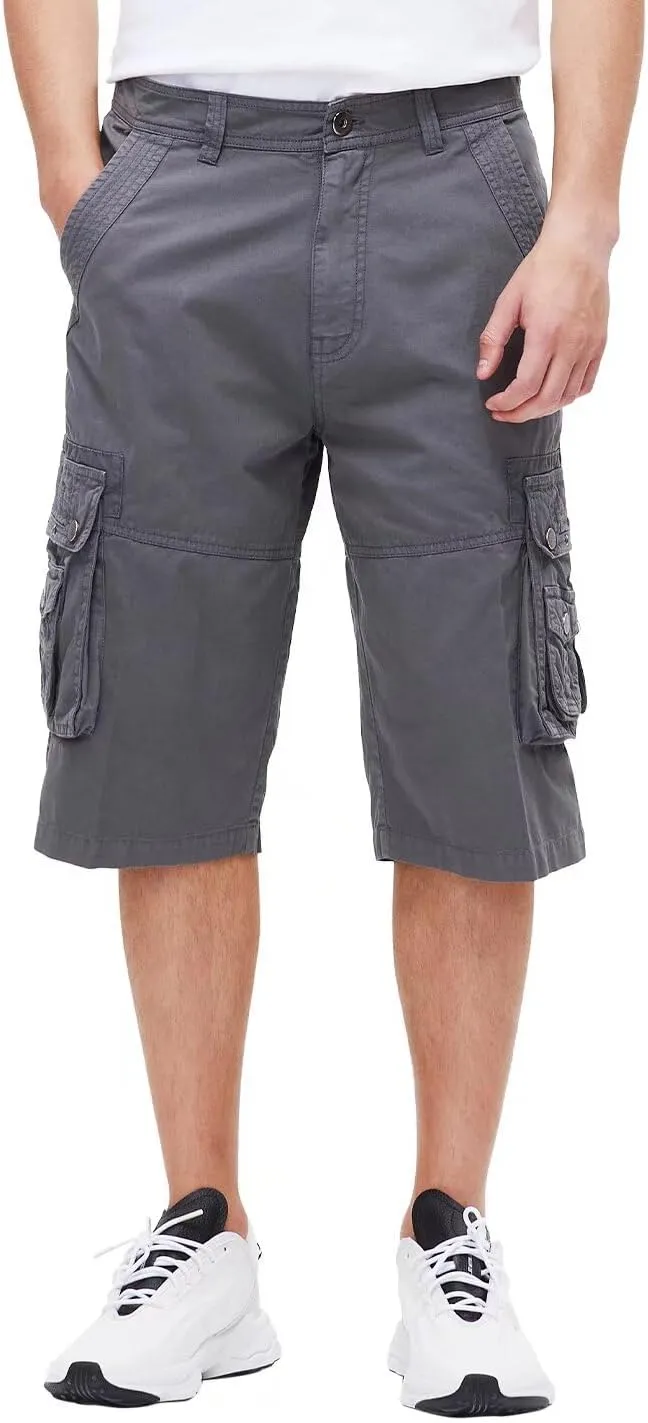 BEST SOUTH Men's Capri Long Twill Cargo Shorts Below Knee 13 Inches Cotton Relaxed Fit Casual Multi-Pocket
