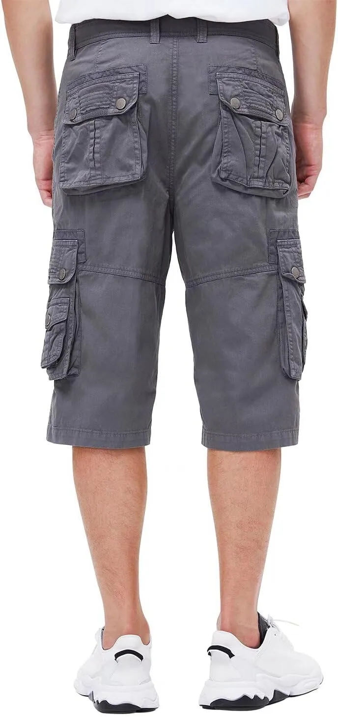 BEST SOUTH Men's Capri Long Twill Cargo Shorts Below Knee 13 Inches Cotton Relaxed Fit Casual Multi-Pocket