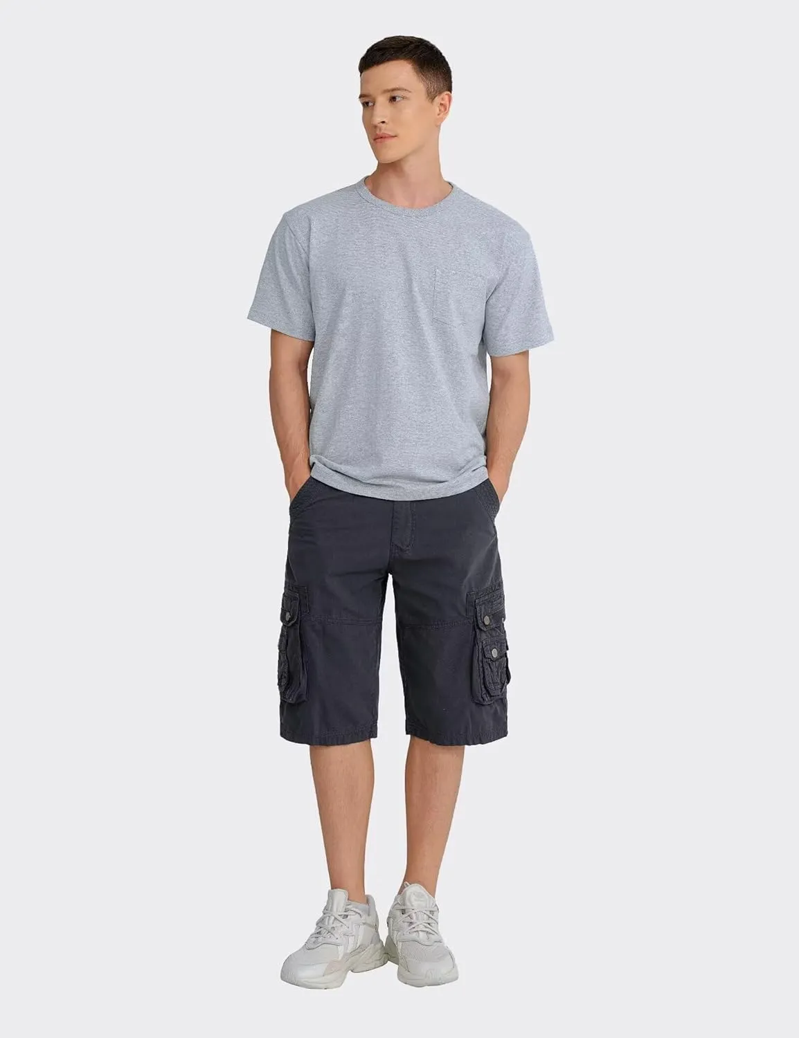 BEST SOUTH Men's Capri Long Twill Cargo Shorts Below Knee 13 Inches Cotton Relaxed Fit Casual Multi-Pocket