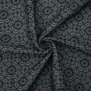 Black-Gray Rayon Blend Stretch Spandex Floral Bengaline Jacquard Fabric