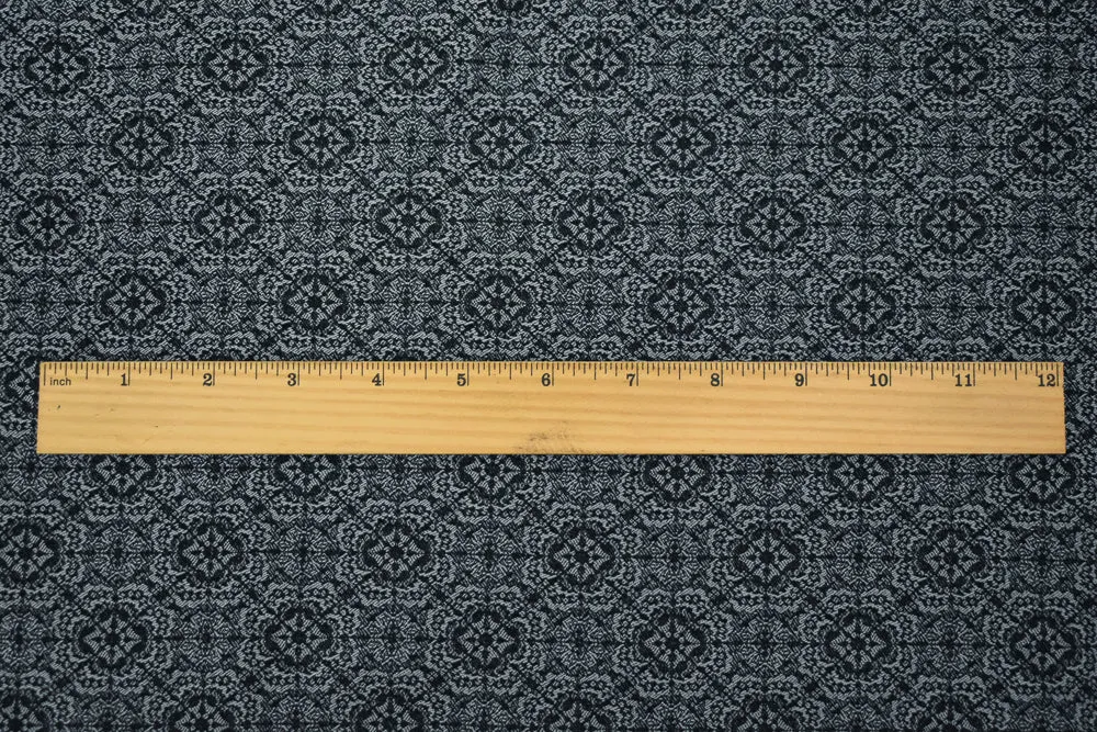 Black-Gray Rayon Blend Stretch Spandex Floral Bengaline Jacquard Fabric