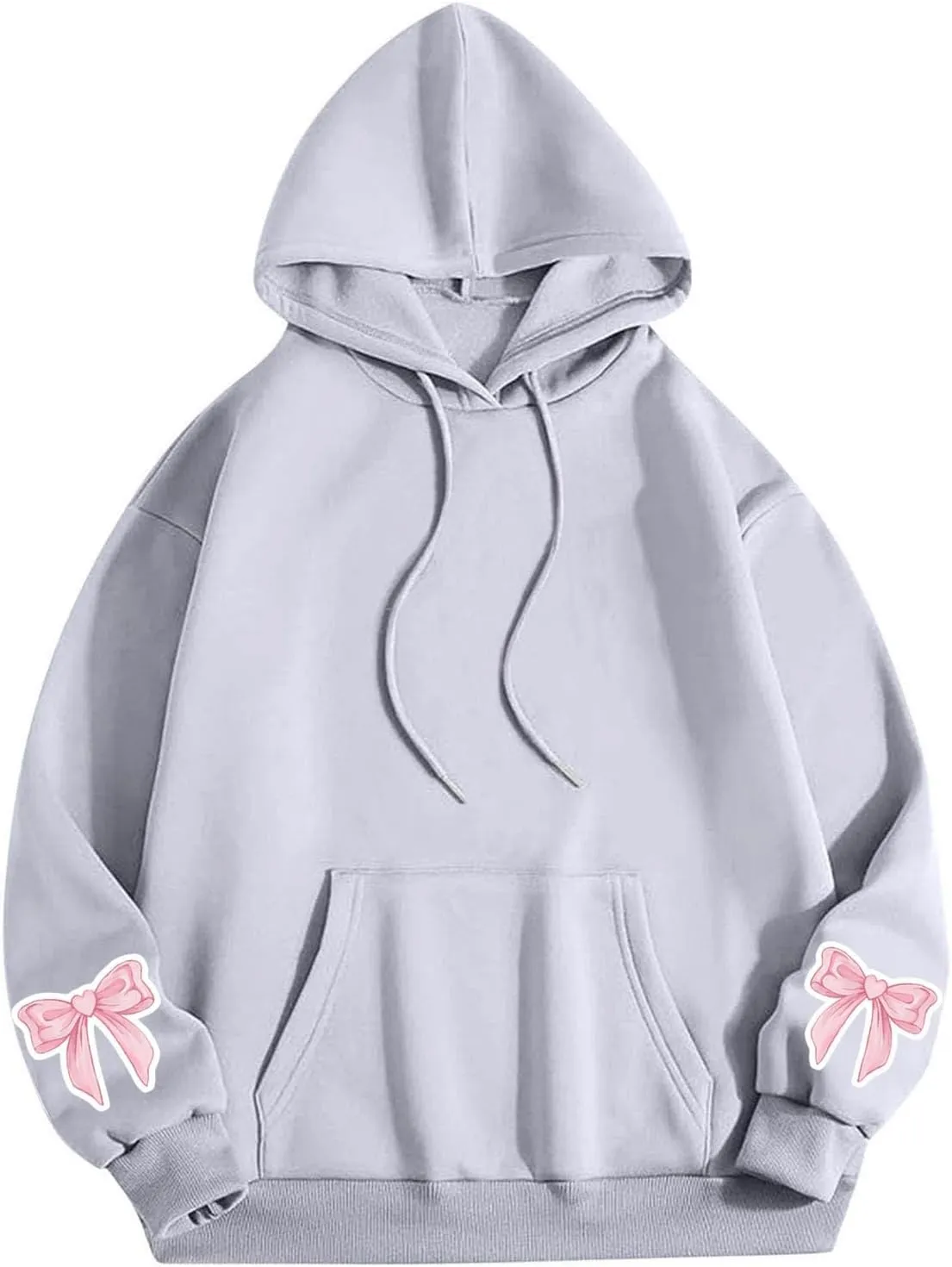 Black Hoodie Women Oversized Relaxed Pink Bow Sleeve Casual Fleece Pullover Hooded Sweatshirt Streetwear Essential