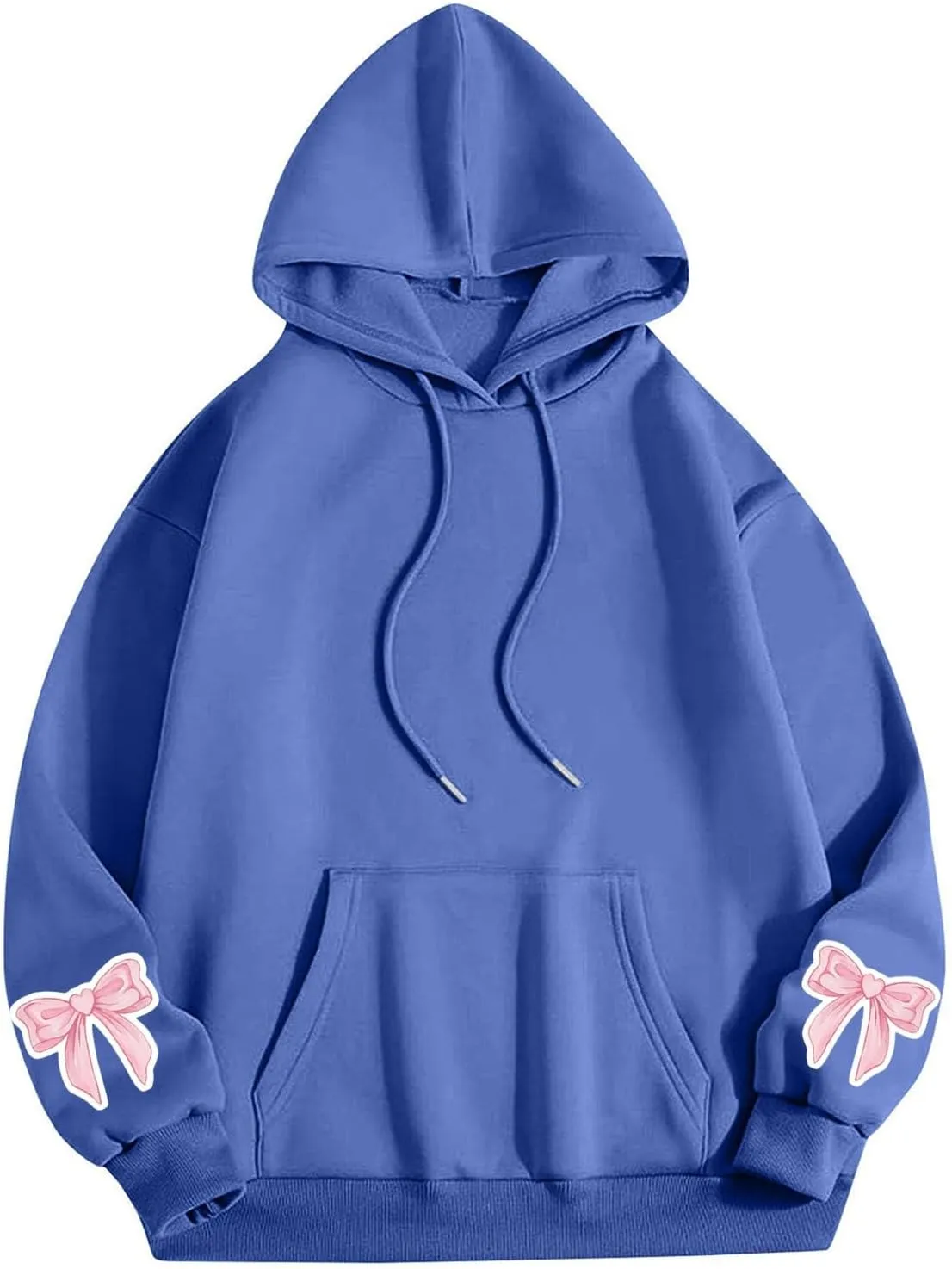 Black Hoodie Women Oversized Relaxed Pink Bow Sleeve Casual Fleece Pullover Hooded Sweatshirt Streetwear Essential