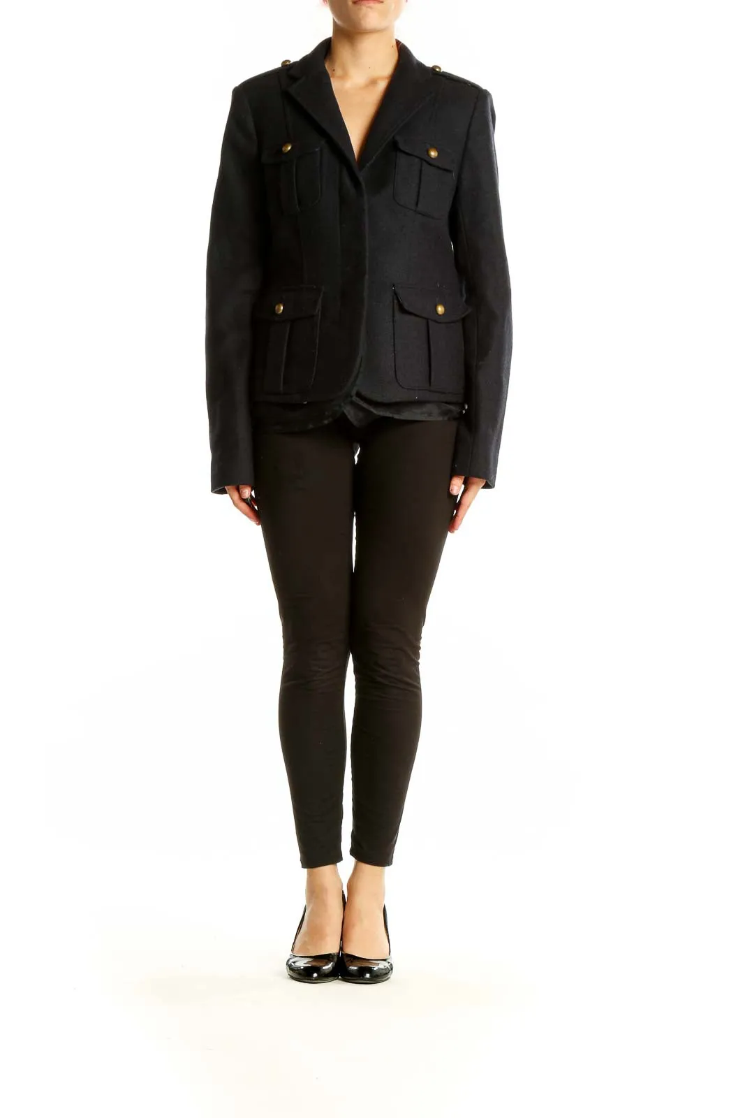 Black Military-Style Wool Blend Jacket