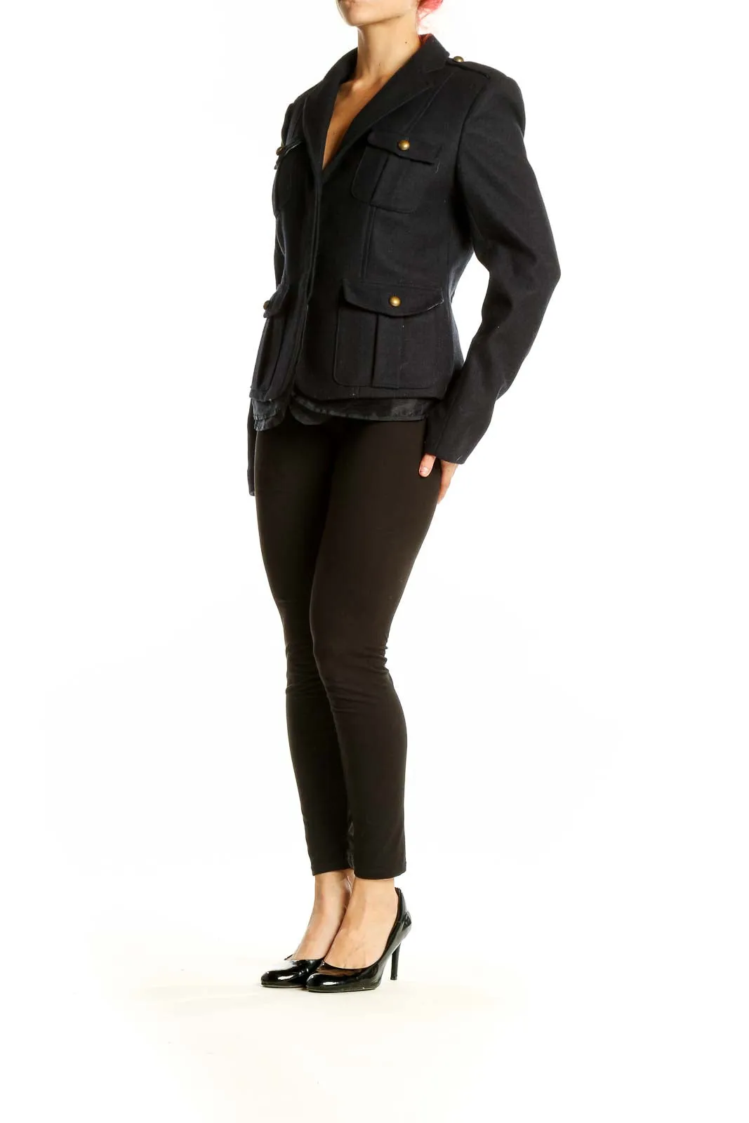 Black Military-Style Wool Blend Jacket