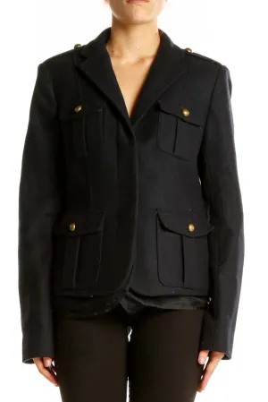 Black Military-Style Wool Blend Jacket