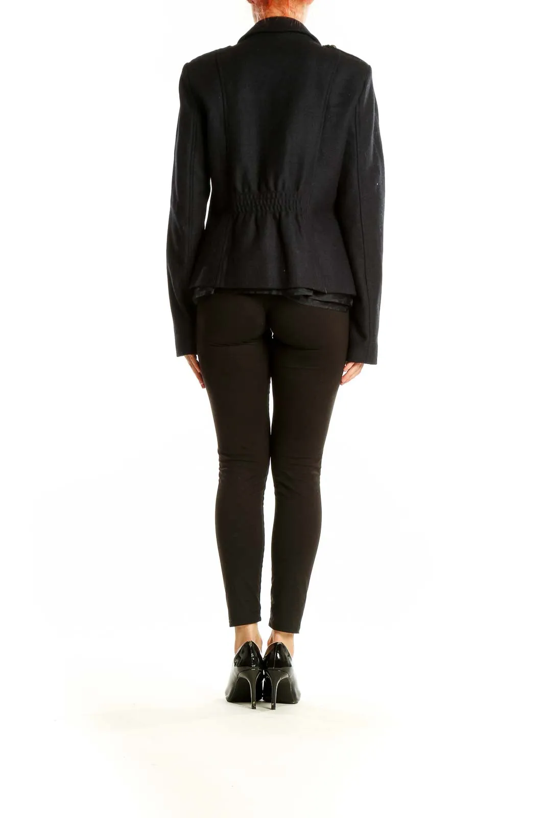 Black Military-Style Wool Blend Jacket