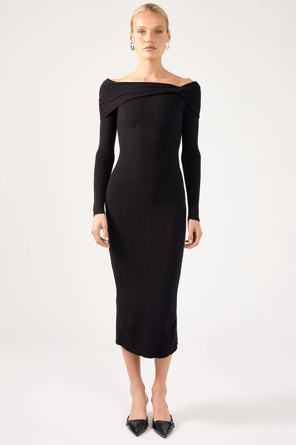 Black Off-Shoulder Knitwear Dress