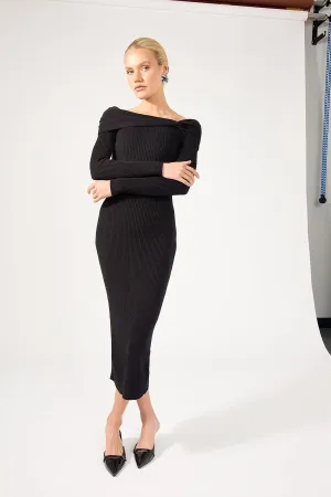 Black Off-Shoulder Knitwear Dress