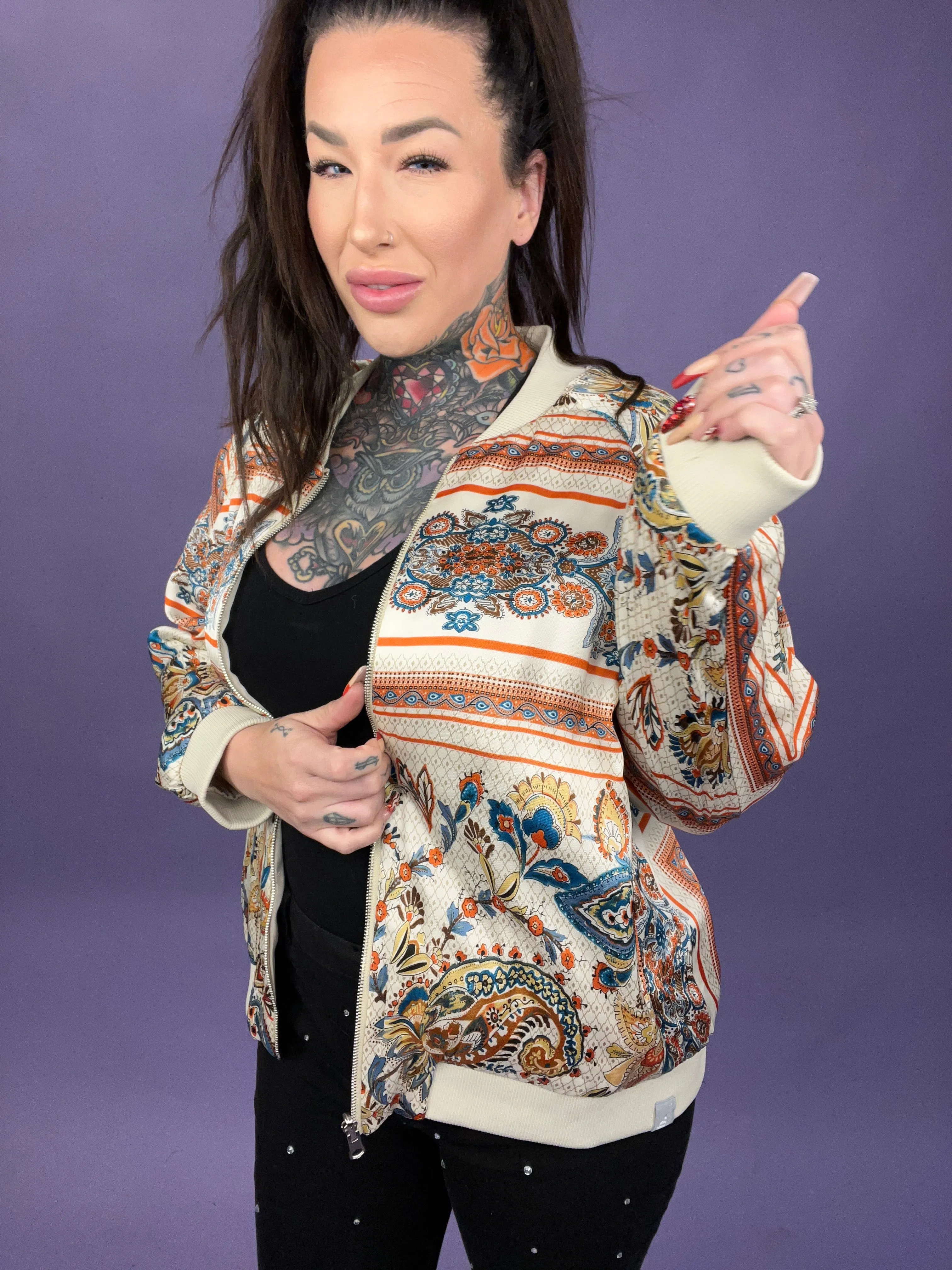 Blue B - Reversible Satin Paisley Bomber Jacket