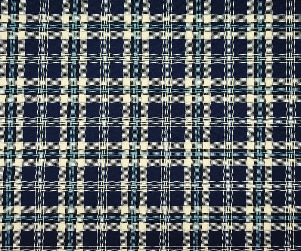 Blue-Ivory-Multi Polyester Plaid Woven Shirting Fabric