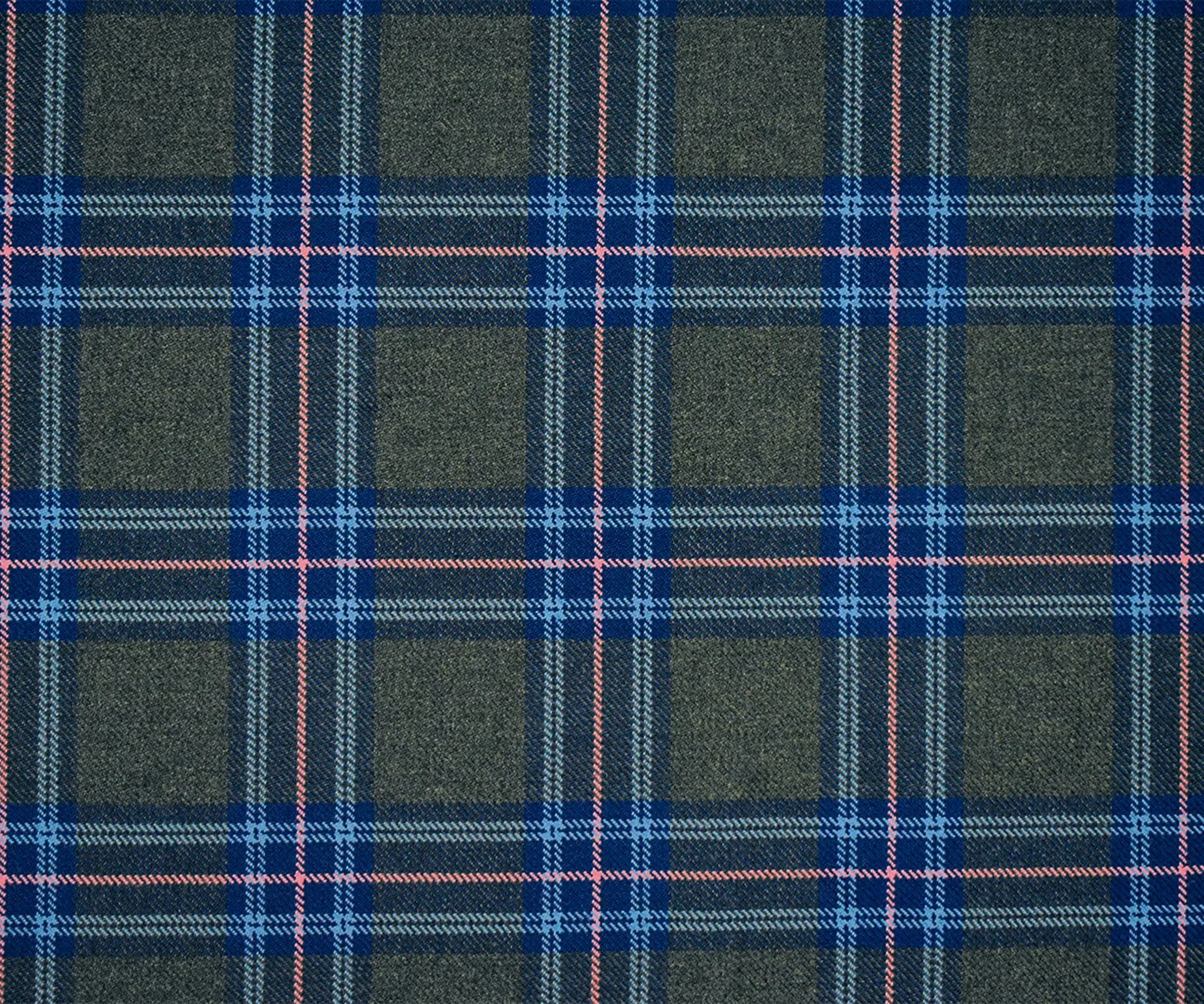 Blue-Pink-Gray Poly-Wool Plaid Twill Woven Suiting Fabric
