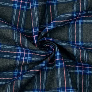 Blue-Pink-Gray Poly-Wool Plaid Twill Woven Suiting Fabric