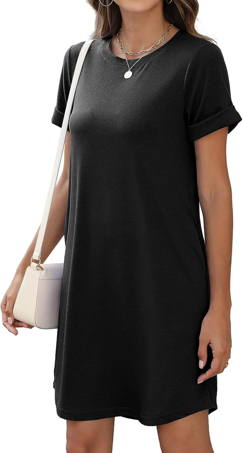 Bluetime Womens T Shirt Dresses Casual 2025 Summer Short Sleeve Loose Vacation Dress with Pockets
