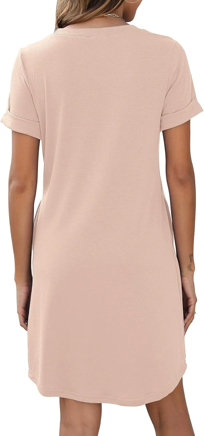 Bluetime Womens T Shirt Dresses Casual 2025 Summer Short Sleeve Loose Vacation Dress with Pockets