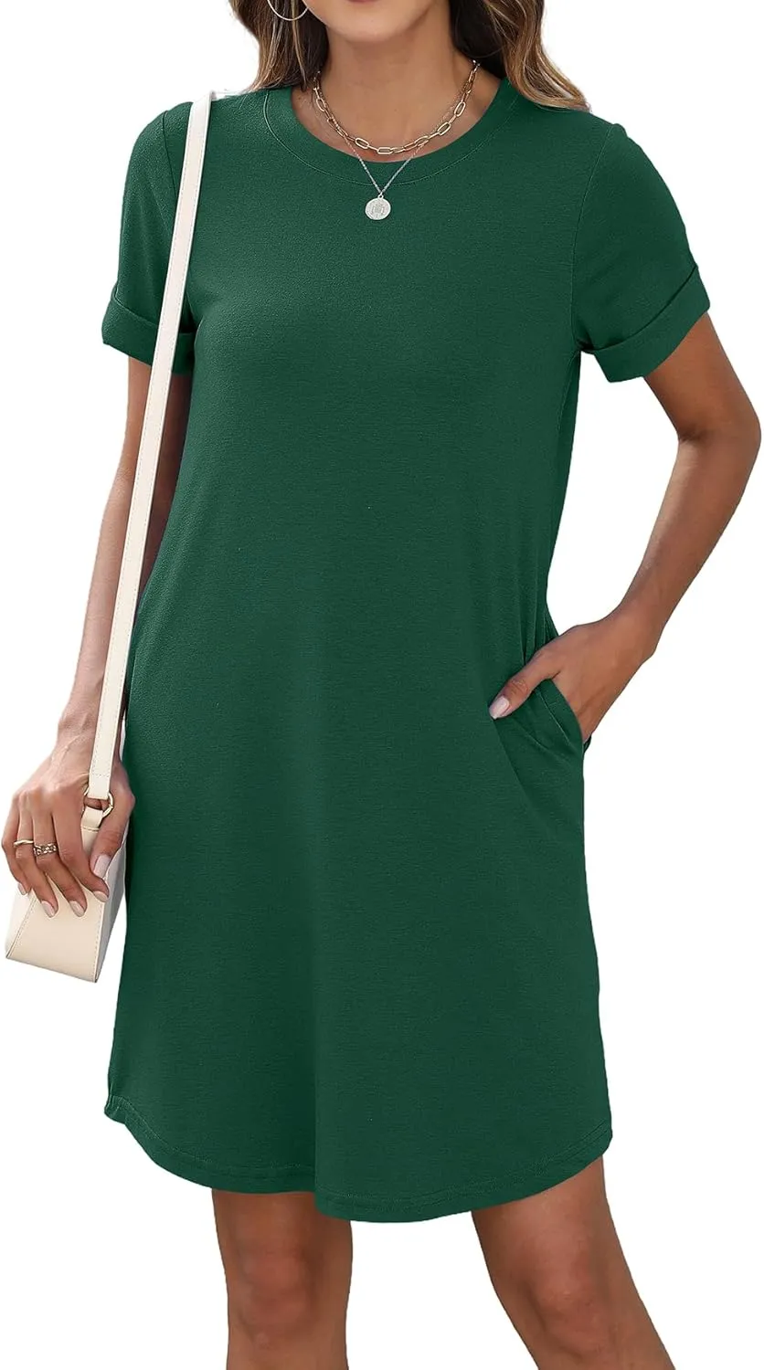 Bluetime Womens T Shirt Dresses Casual 2025 Summer Short Sleeve Loose Vacation Dress with Pockets