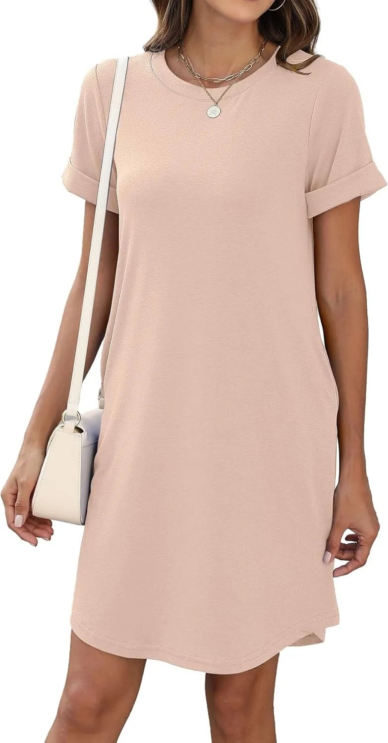 Bluetime Womens T Shirt Dresses Casual 2025 Summer Short Sleeve Loose Vacation Dress with Pockets