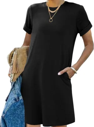 Bluetime Womens T Shirt Dresses Casual 2025 Summer Short Sleeve Loose Vacation Dress with Pockets