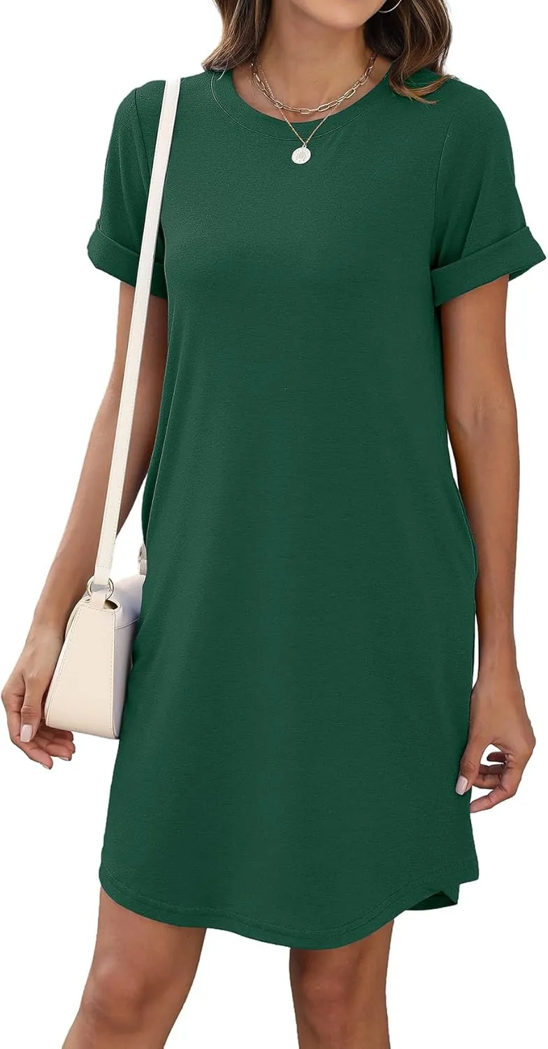 Bluetime Womens T Shirt Dresses Casual 2025 Summer Short Sleeve Loose Vacation Dress with Pockets