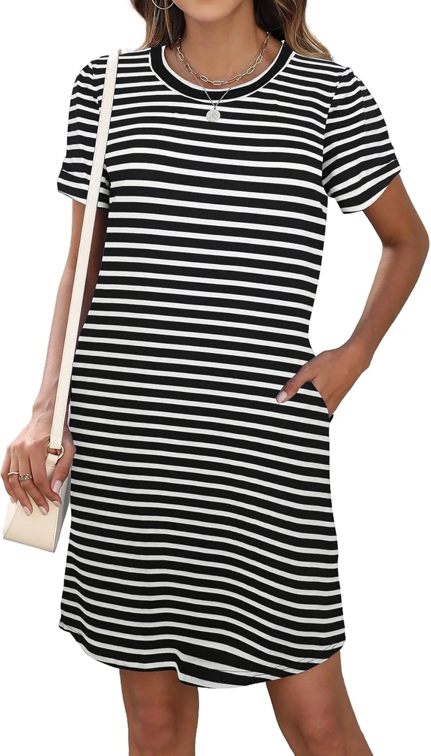 Bluetime Womens T Shirt Dresses Casual 2025 Summer Short Sleeve Loose Vacation Dress with Pockets