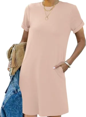 Bluetime Womens T Shirt Dresses Casual 2025 Summer Short Sleeve Loose Vacation Dress with Pockets