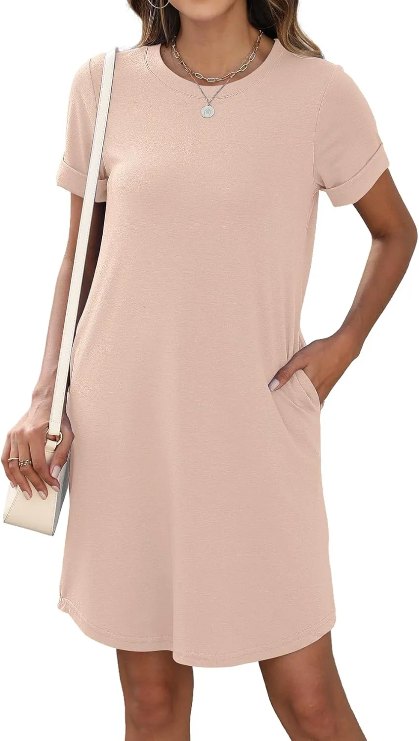 Bluetime Womens T Shirt Dresses Casual 2025 Summer Short Sleeve Loose Vacation Dress with Pockets