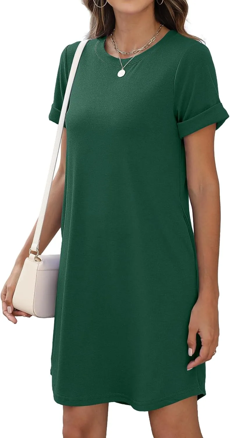 Bluetime Womens T Shirt Dresses Casual 2025 Summer Short Sleeve Loose Vacation Dress with Pockets