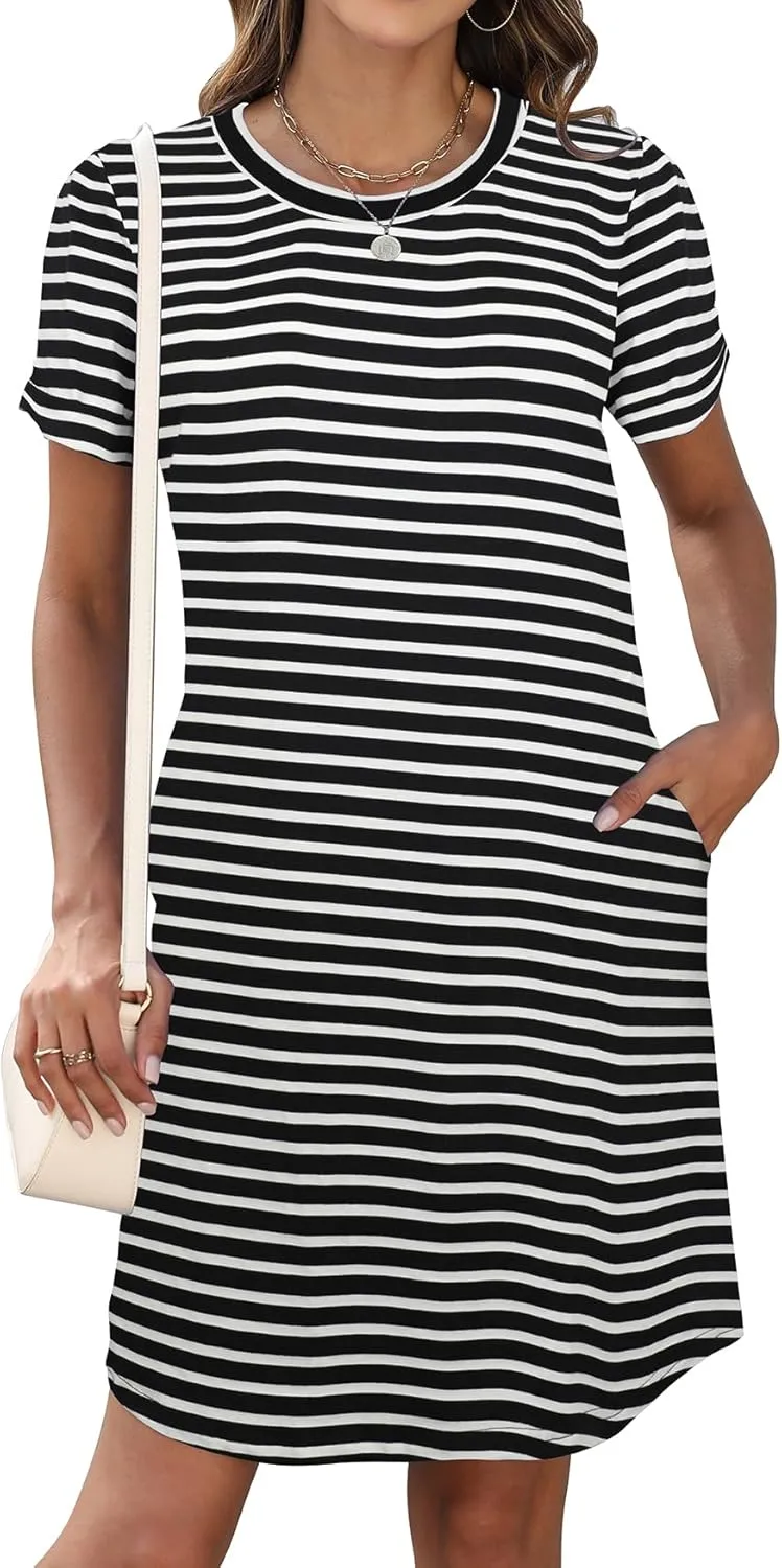 Bluetime Womens T Shirt Dresses Casual 2025 Summer Short Sleeve Loose Vacation Dress with Pockets