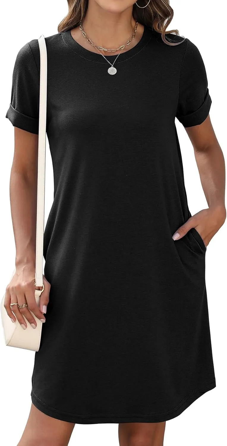 Bluetime Womens T Shirt Dresses Casual 2025 Summer Short Sleeve Loose Vacation Dress with Pockets