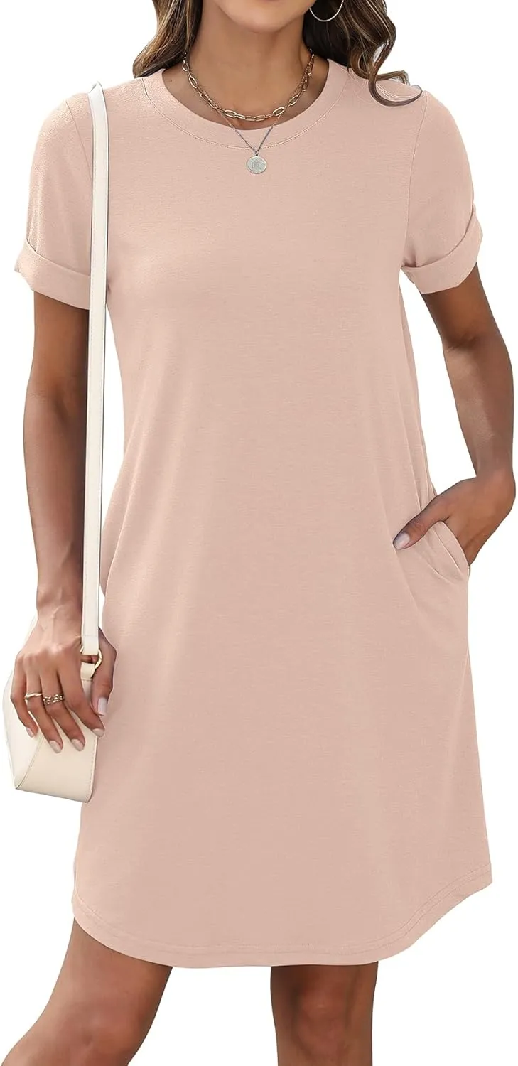 Bluetime Womens T Shirt Dresses Casual 2025 Summer Short Sleeve Loose Vacation Dress with Pockets
