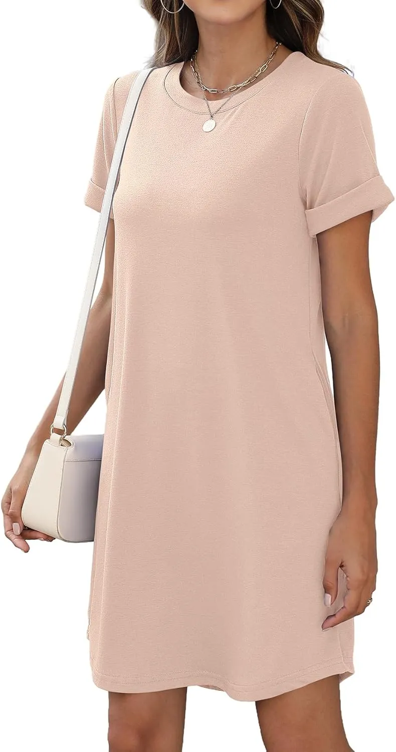 Bluetime Womens T Shirt Dresses Casual 2025 Summer Short Sleeve Loose Vacation Dress with Pockets