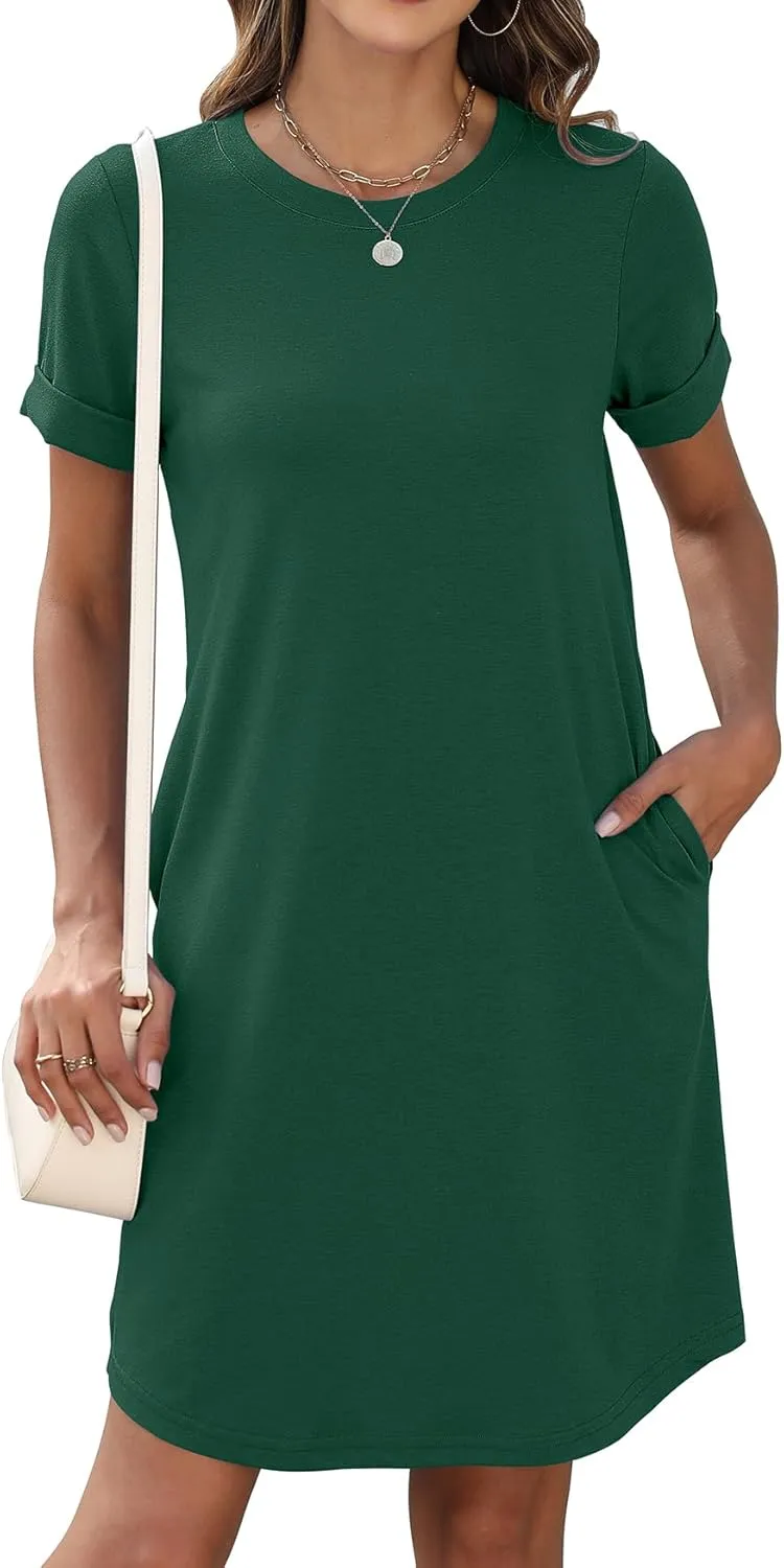 Bluetime Womens T Shirt Dresses Casual 2025 Summer Short Sleeve Loose Vacation Dress with Pockets
