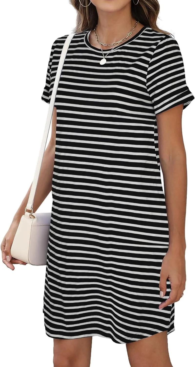 Bluetime Womens T Shirt Dresses Casual 2025 Summer Short Sleeve Loose Vacation Dress with Pockets